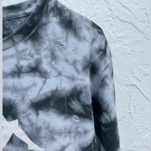 Kappa Womens Cropped Sweater Shirt Gray Black Tie Dye Sz Medium - Picture 7 of 15
